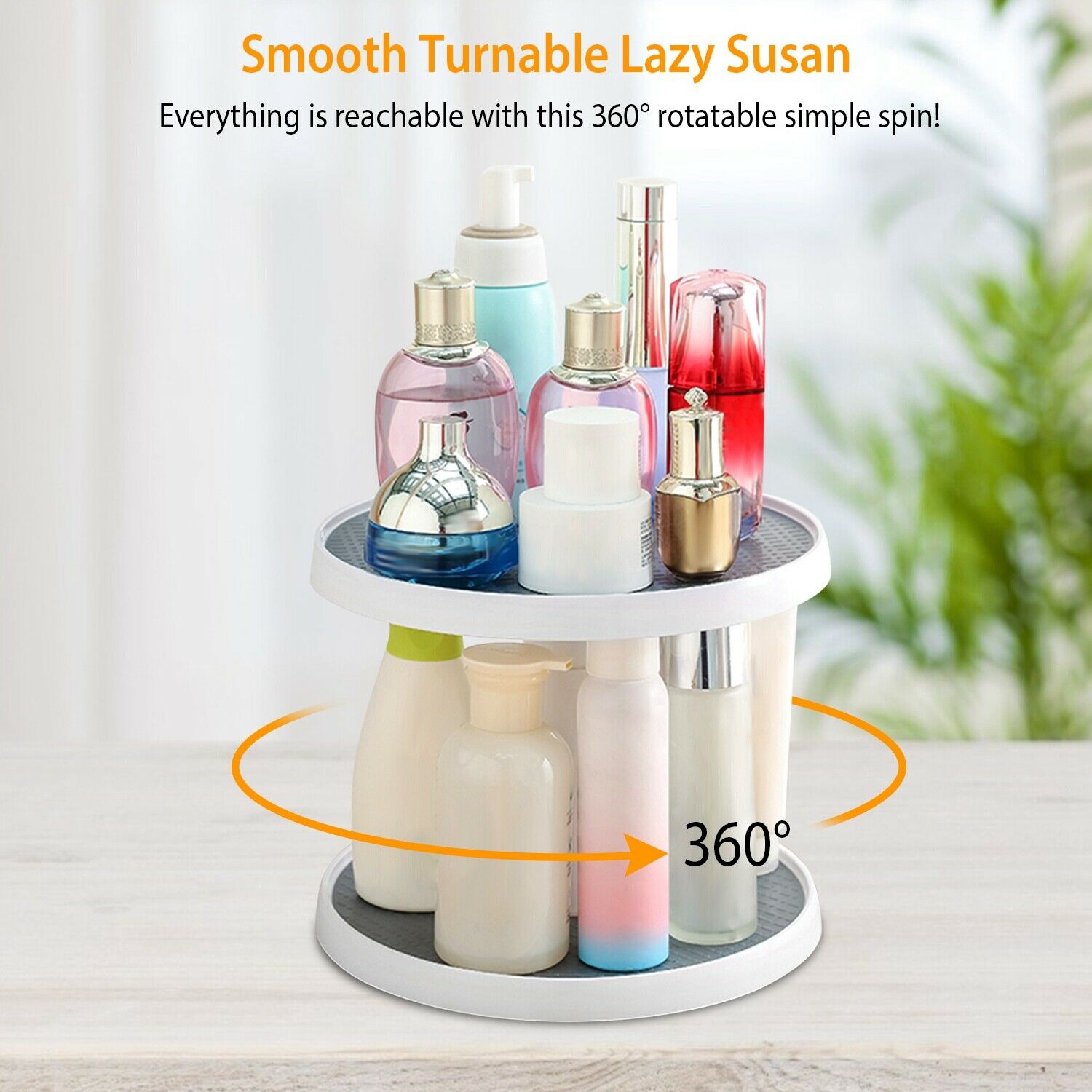 2 Tier Lazy Susan 360° Turntable, 10 inch, Adjustable Kitchen Spice Organizer Rack