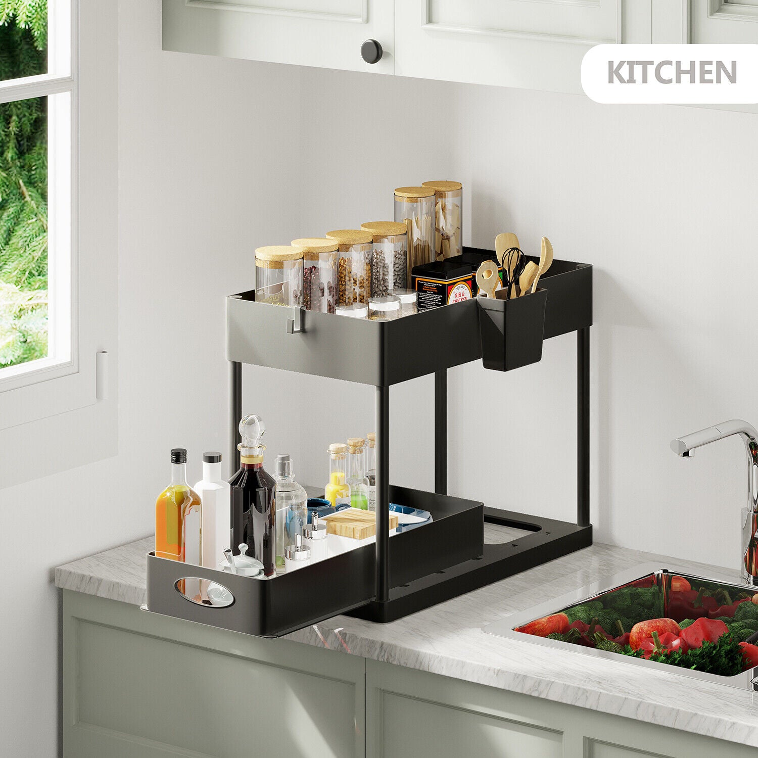 1 Pack or 2 Pack Under Sink Organizers with 2 Tier Sliding Drawers