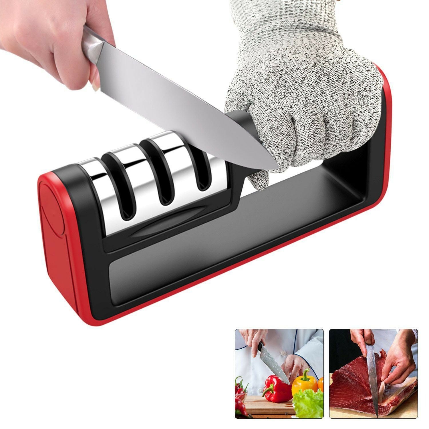 Professional 3-Stage Knife Sharpener – Tungsten Carbide Kitchen Knife Sharpening Tool
