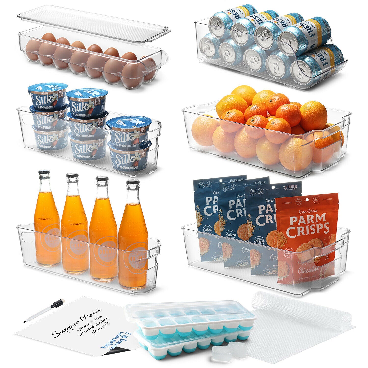 14 PC Clear Refrigerator Organizer Set, Storage Bins for Fridge, Freezer Or Pantry