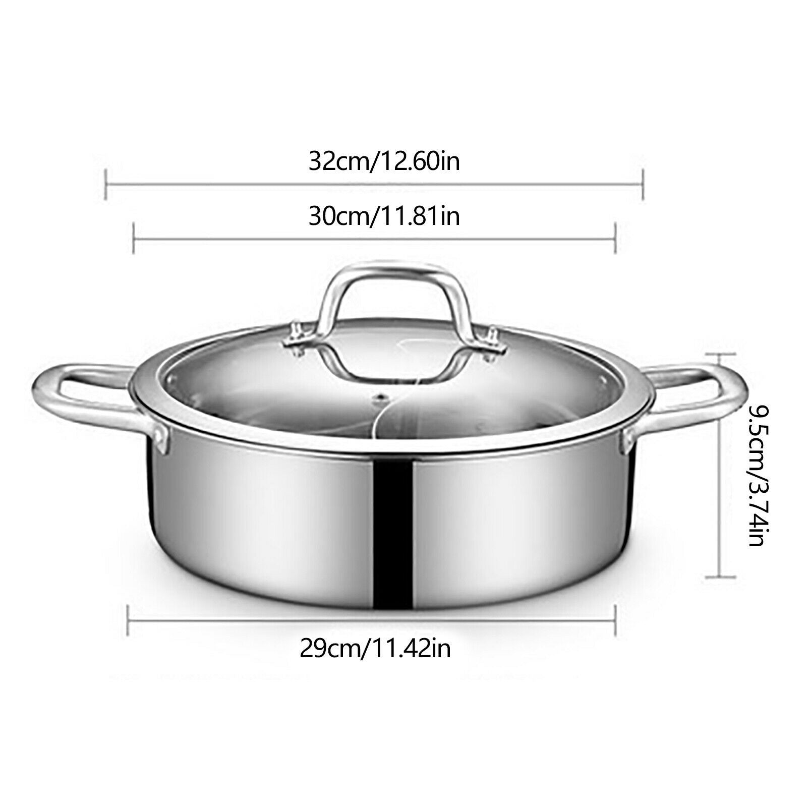 304 Stainless Steel Shabu Shabu Dual Sided Hot Pot W/ Lid And 2 Ladles