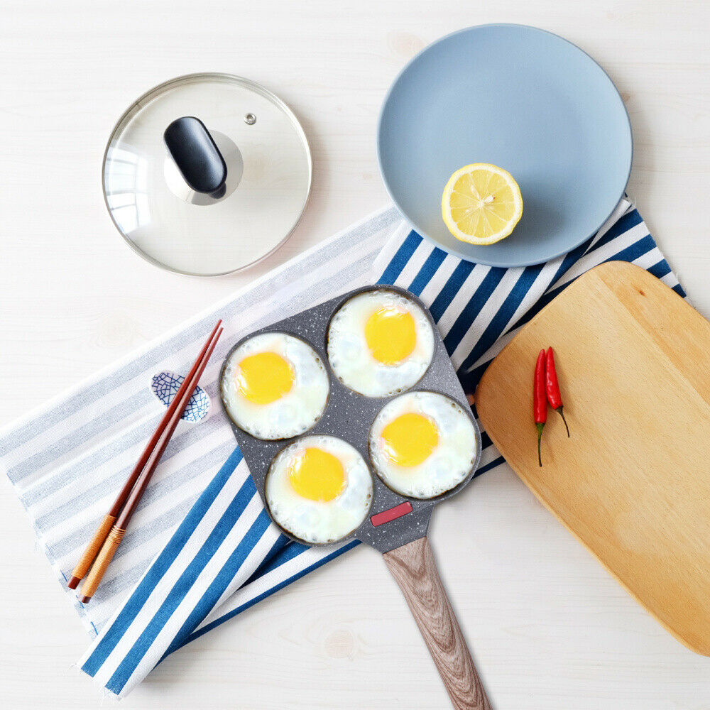 4 Hole Omelet Pan- Burger, Egg, Ham, Pancake Maker With Free Brush & Spatula