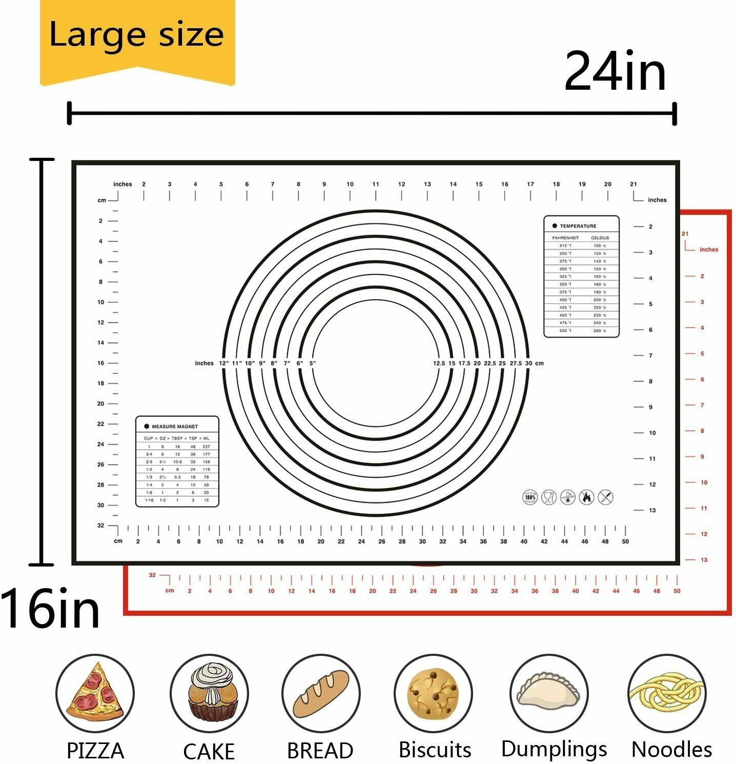 2-Pack Silicone Pastry Baking Mats – Non Slip Nonstick Dough Rolling Mats with Measurements