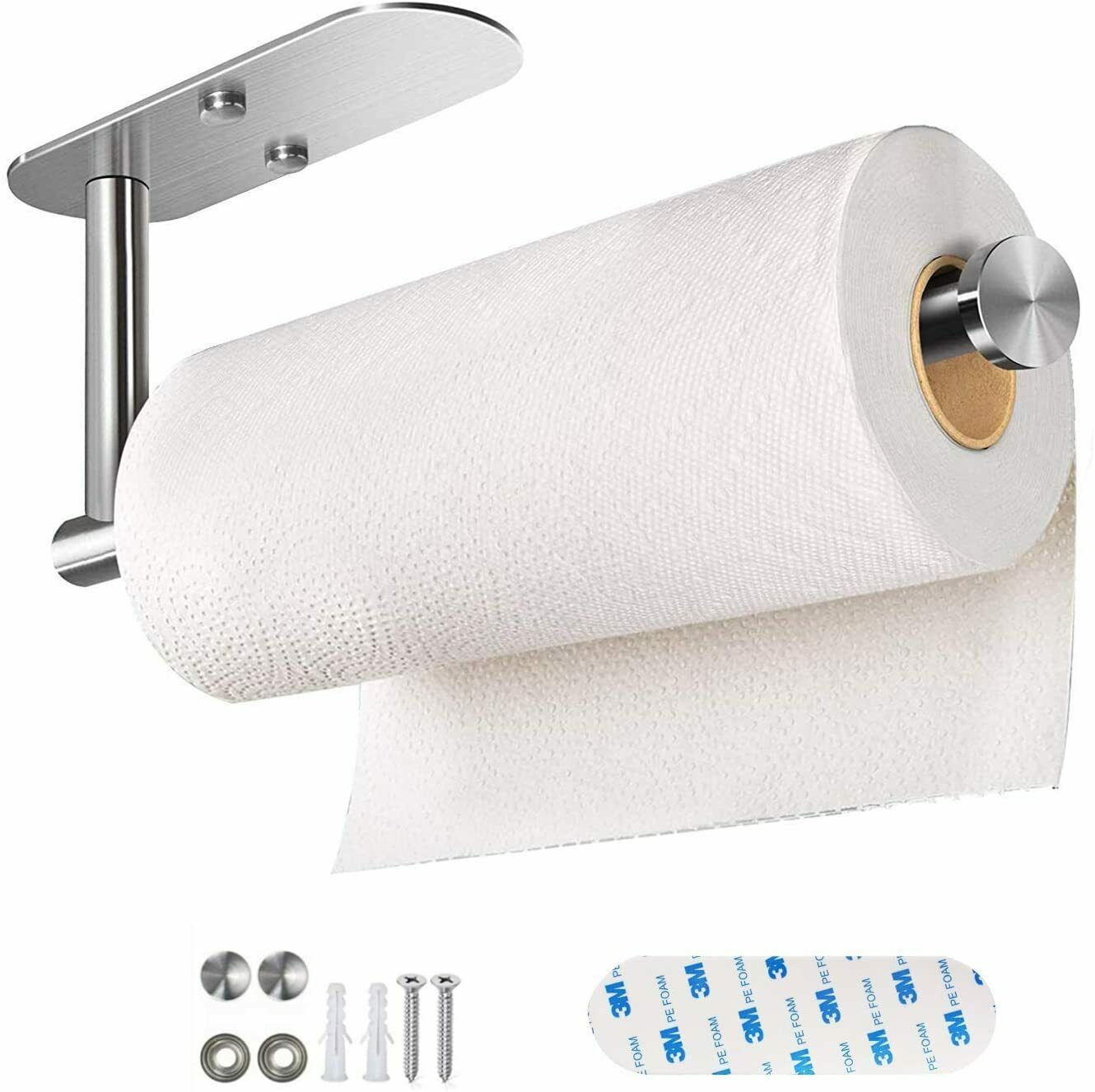 Self Adhesive Paper Towel Holder – Stainless Steel Under Cabinet Kitchen Roll Rack