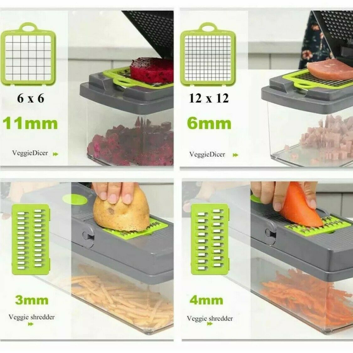 15-In-1 Vegetable Fruit Chopper, Cutter, Veggie Dicer Slicer 15-in-1 Vegetable Chopper & Mandoline Slicer – Onion Dicer Cutter with Container Container