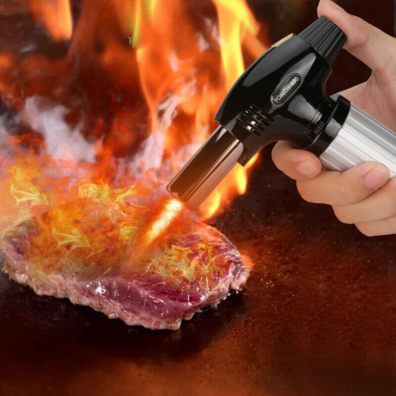 Refillable Butane Kitchen Torch Lighter, Fit All Butane Tanks Blow Torch with Safety Lock and Adjustable Flame for Desserts.