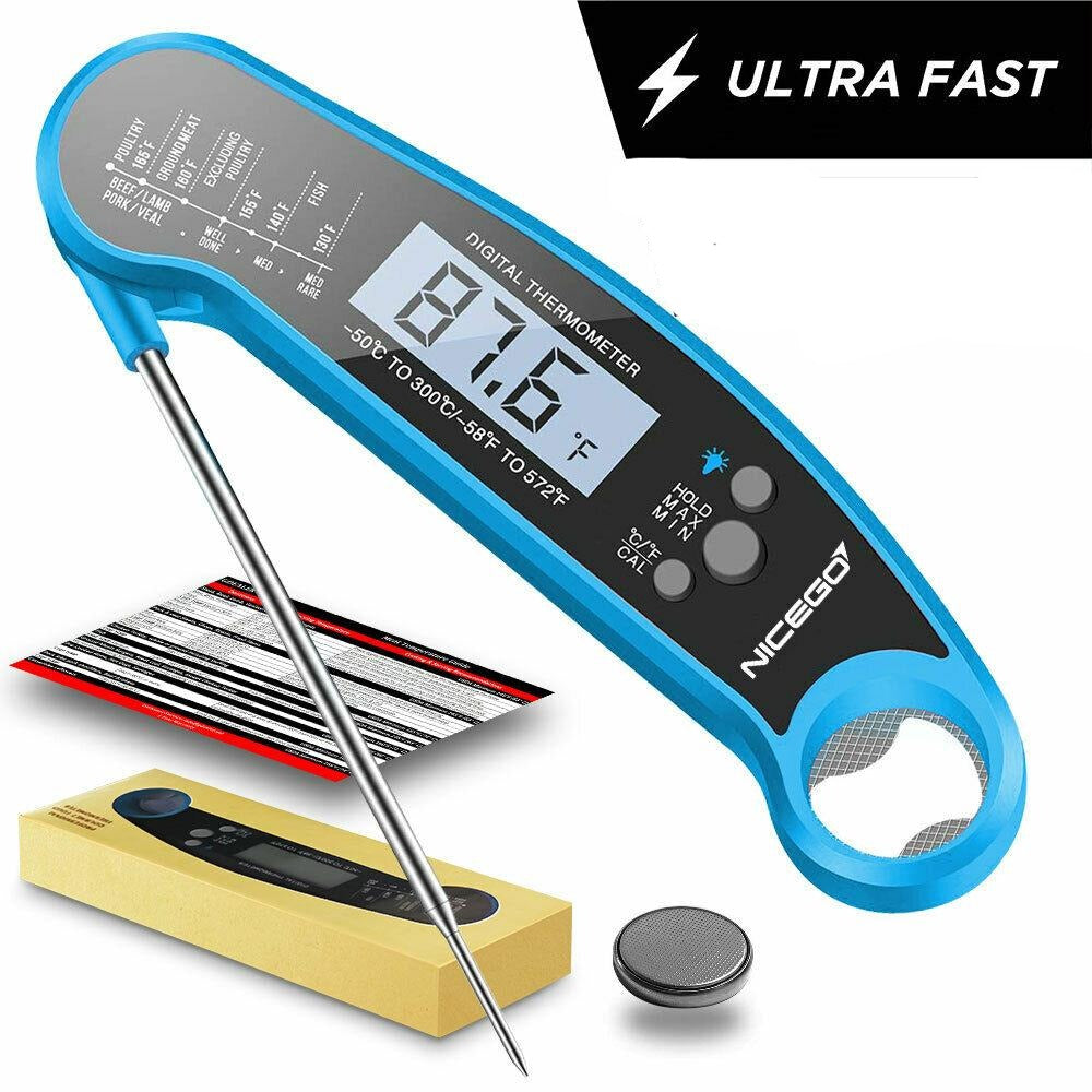 Instant Read Digital Meat Thermometer – Waterproof LCD BBQ, Grill & Cooking Food Thermometer