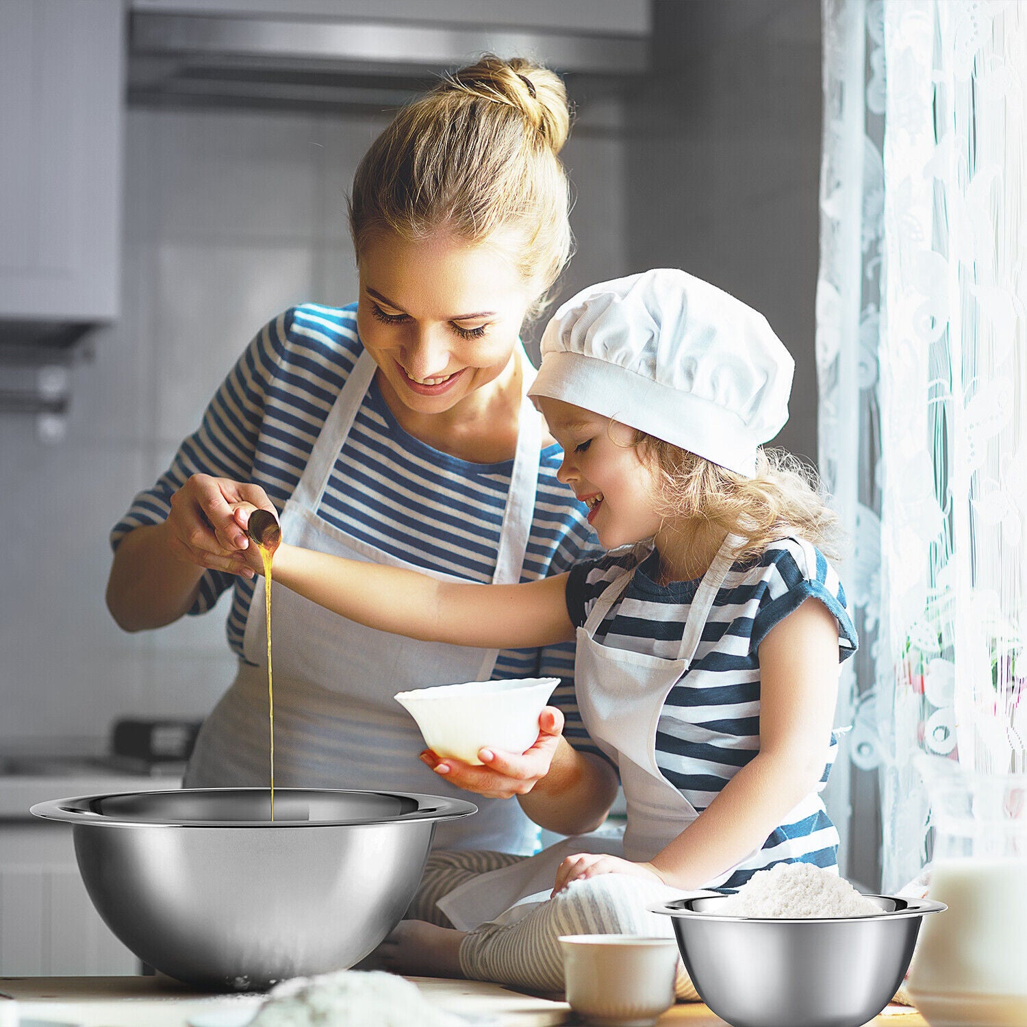 14-Piece Stainless Steel Mixing Bowls Set – Nesting Bowls with Measuring Cups & Spoons