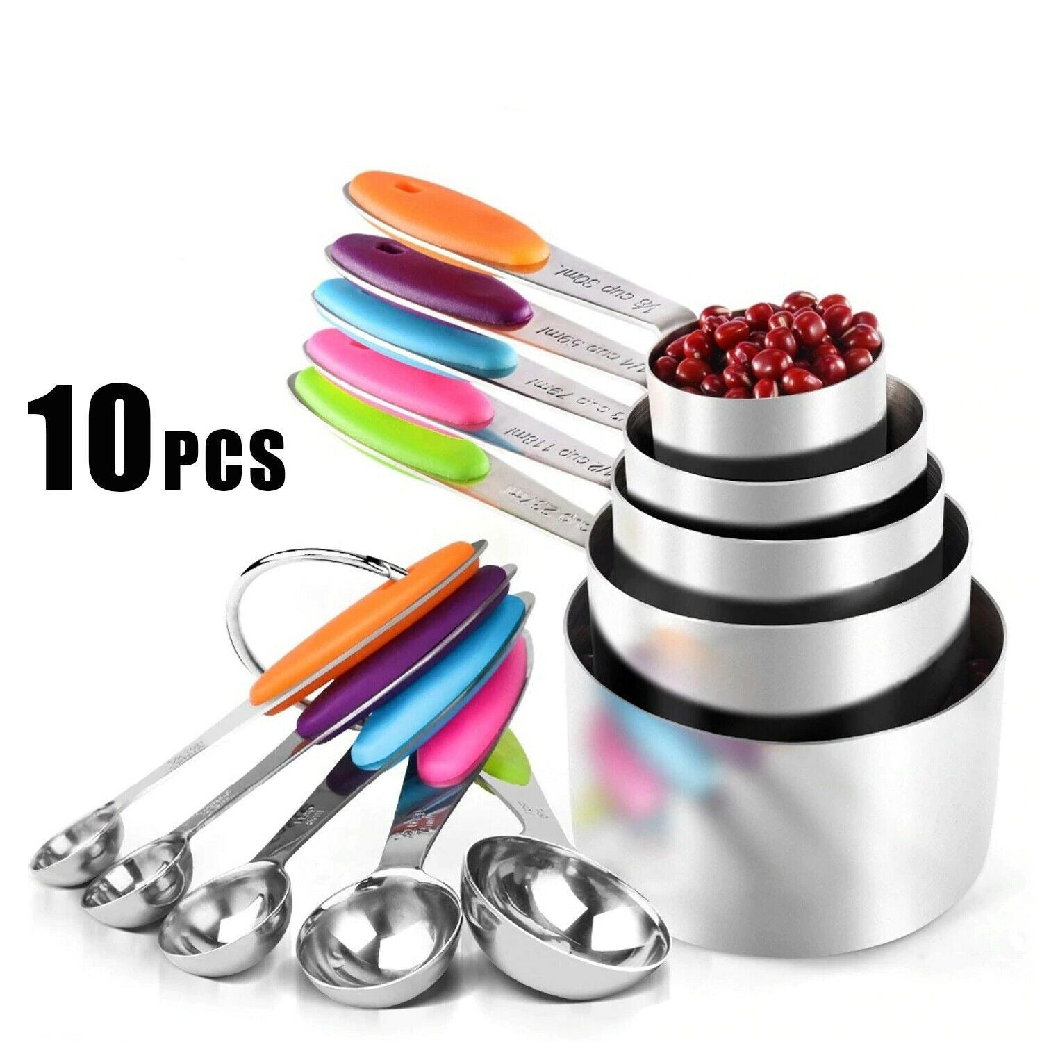 10PCS Stainless Steel Measuring Cups and Spoons Set