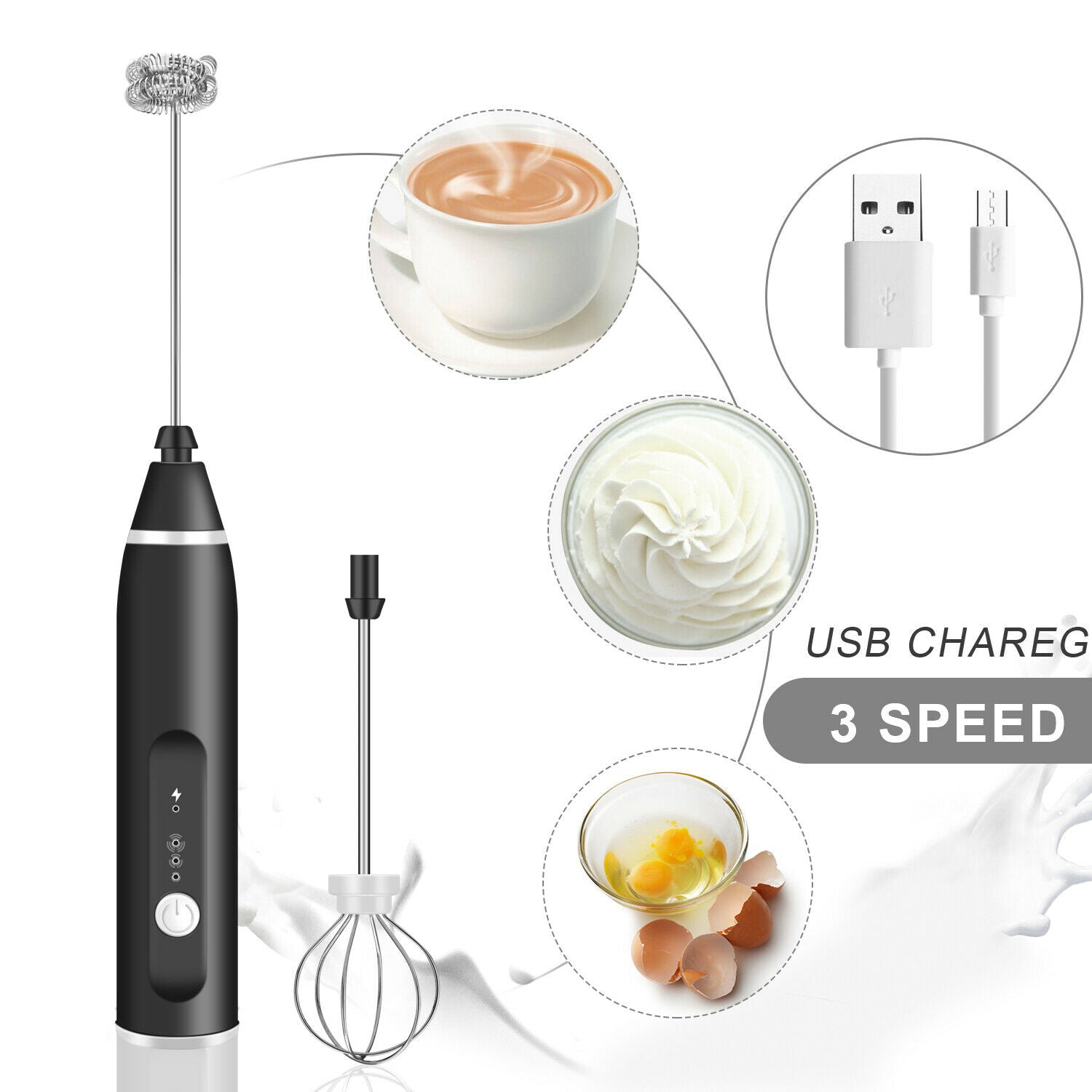 Electric Milk Frother Maker, Portable, USB Rechargeable, Drink