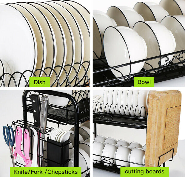 Steel 2 Tier Dish Drying Rack For Storage & Organizing