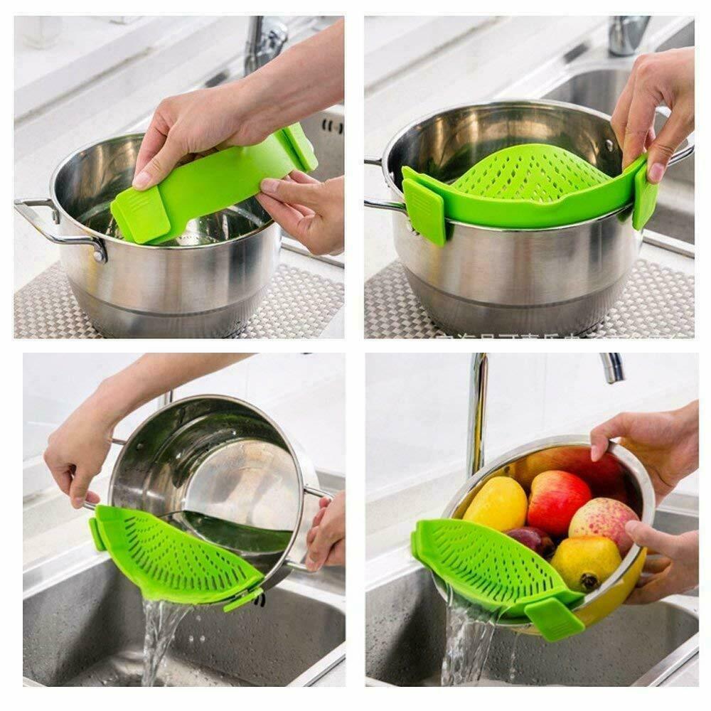 Snap on Strainer, Hands Free, Heat Resistant Silicone Colander