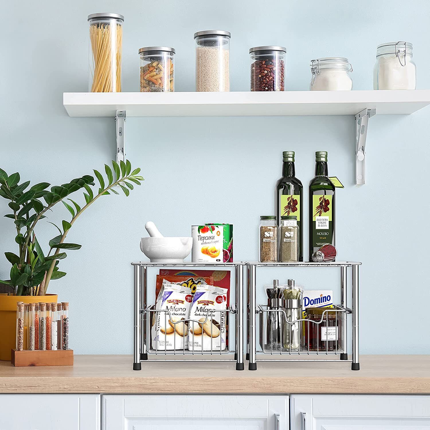 Stackable 2 Tier Sliding Basket Organizer Drawers