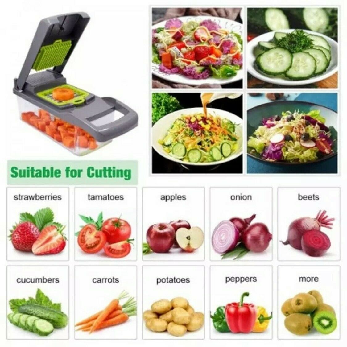 15-In-1 Vegetable Fruit Chopper, Cutter, Veggie Dicer Slicer 15-in-1 Vegetable Chopper & Mandoline Slicer – Onion Dicer Cutter with Container Container