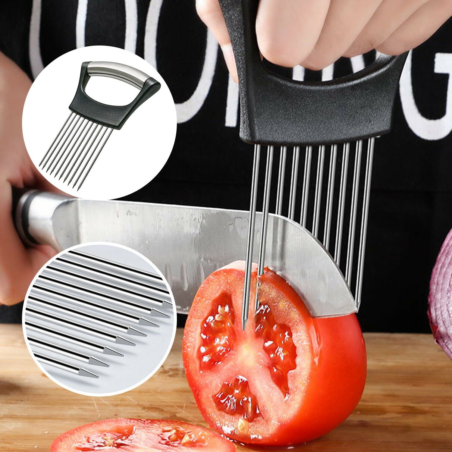 Food Slice Assistant - Non Slip, Stainless Steel Vegetable Holder, Slicer