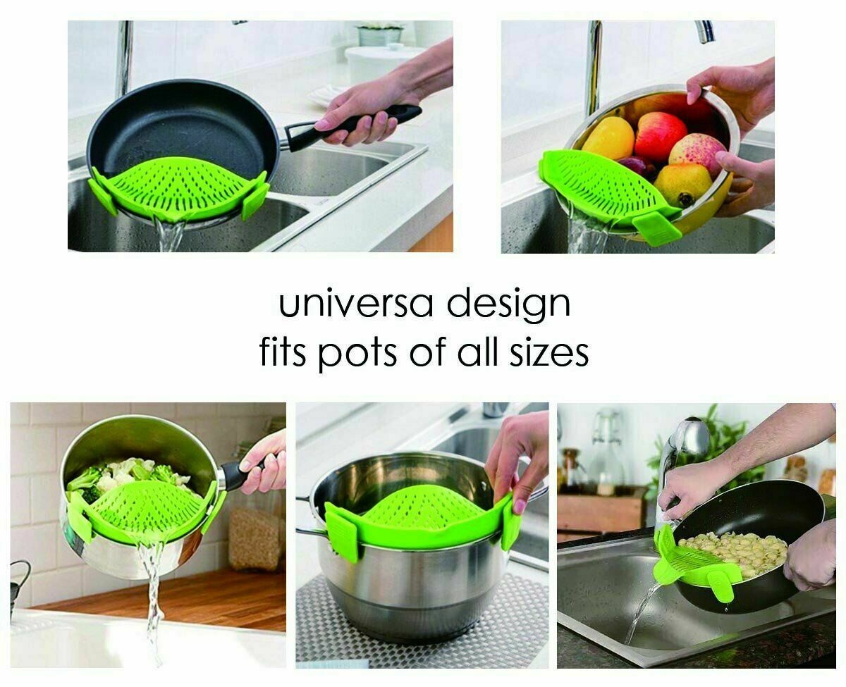 Snap on Strainer, Hands Free, Heat Resistant Silicone Colander