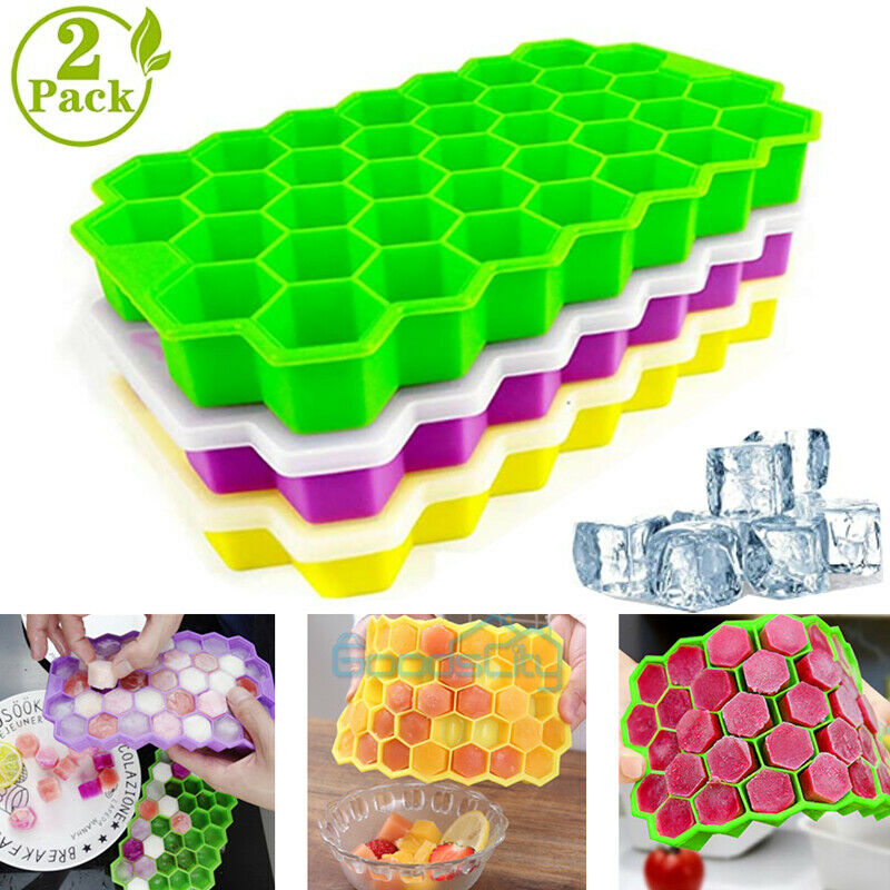 2 Pack Ice Cube Trays, Upgrade 37 Cavity Ice Cube Maker, Stackable