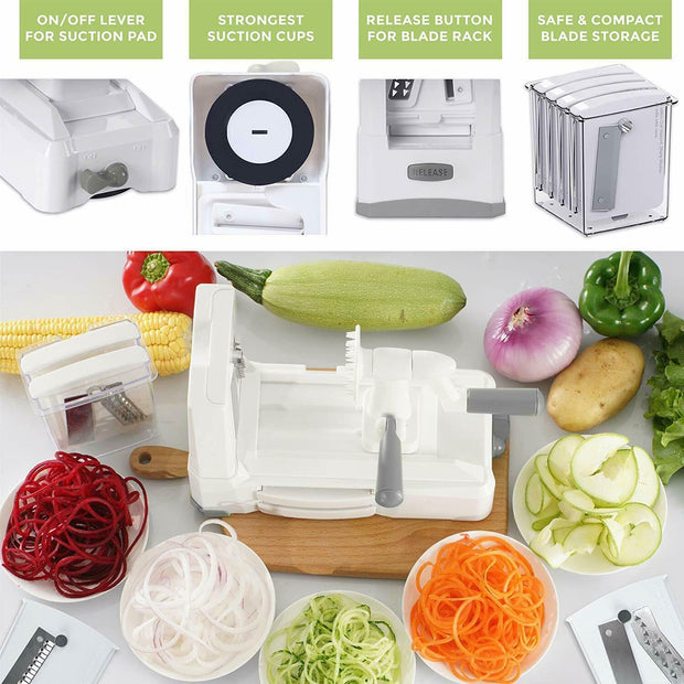 7 Blade Ultimate Spiral Slicer Kit With Container, Lid & Blade Caddy
