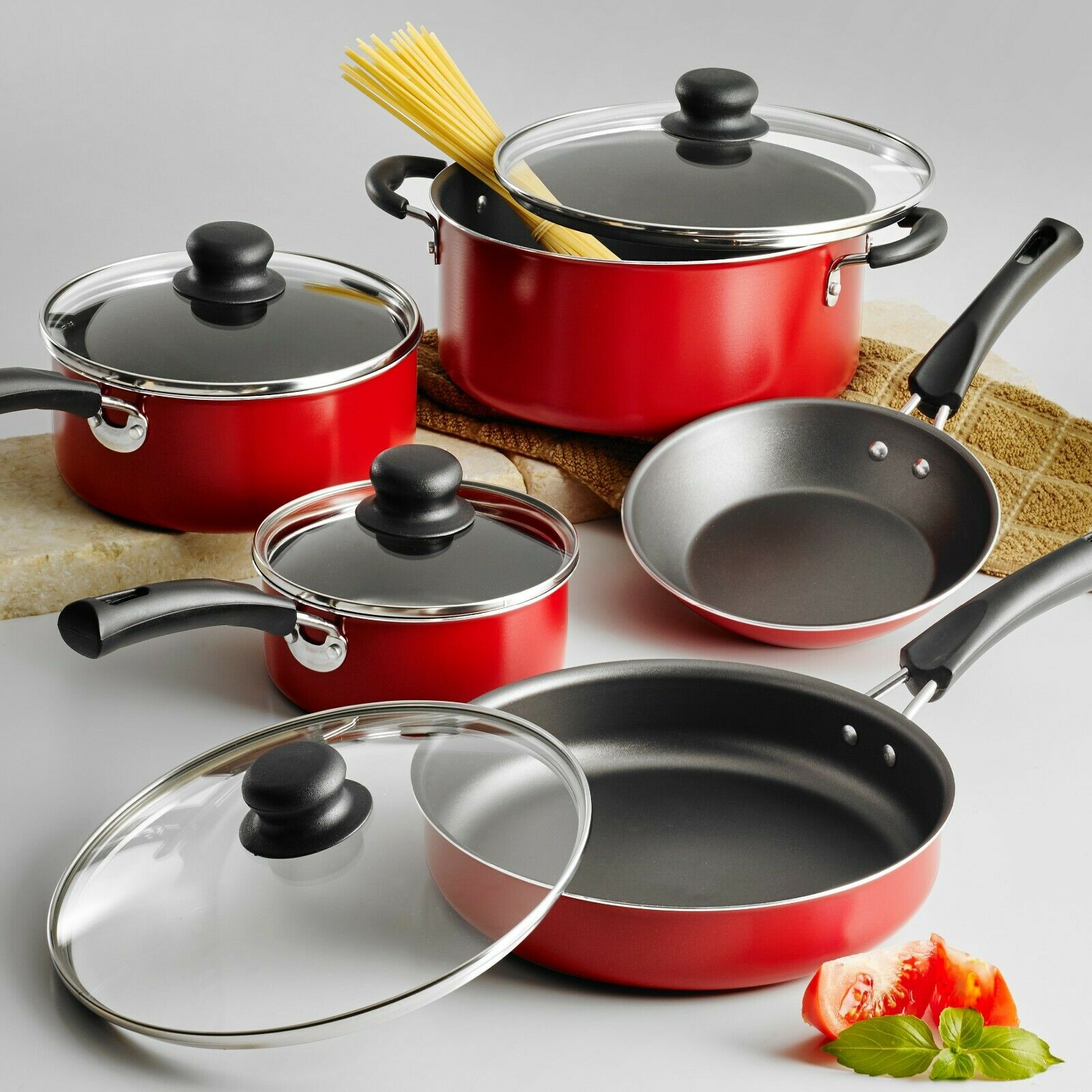 9-Piece Nonstick Cookware Set – Pots & Pans Kitchen Cooking Set with Glass Lids