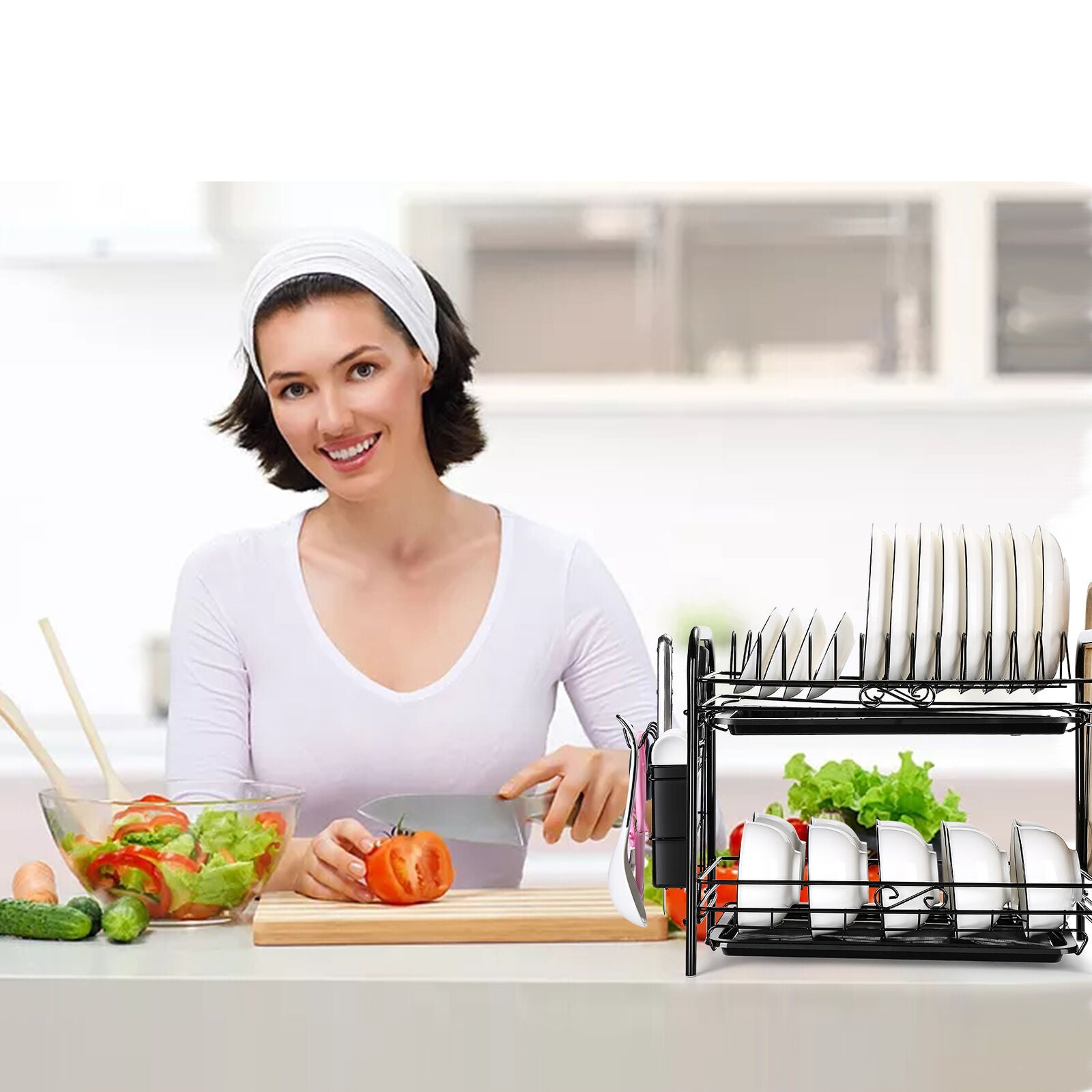 Steel 2 Tier Dish Drying Rack For Storage & Organizing