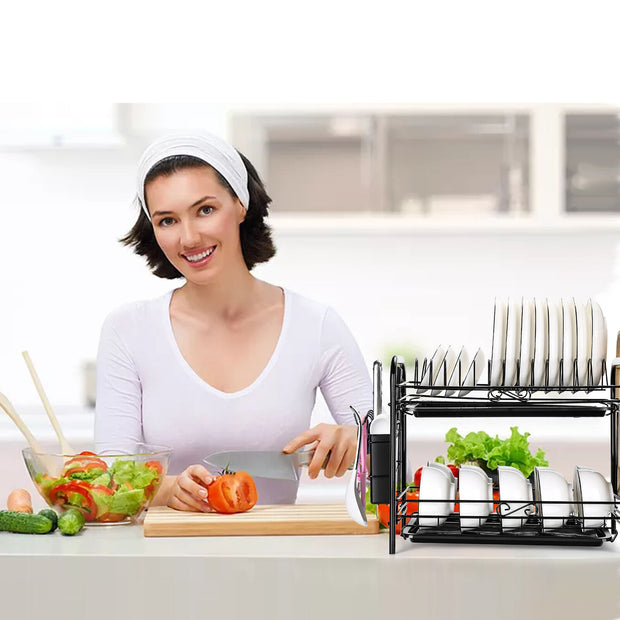 Steel 2 Tier Dish Drying Rack For Storage & Organizing