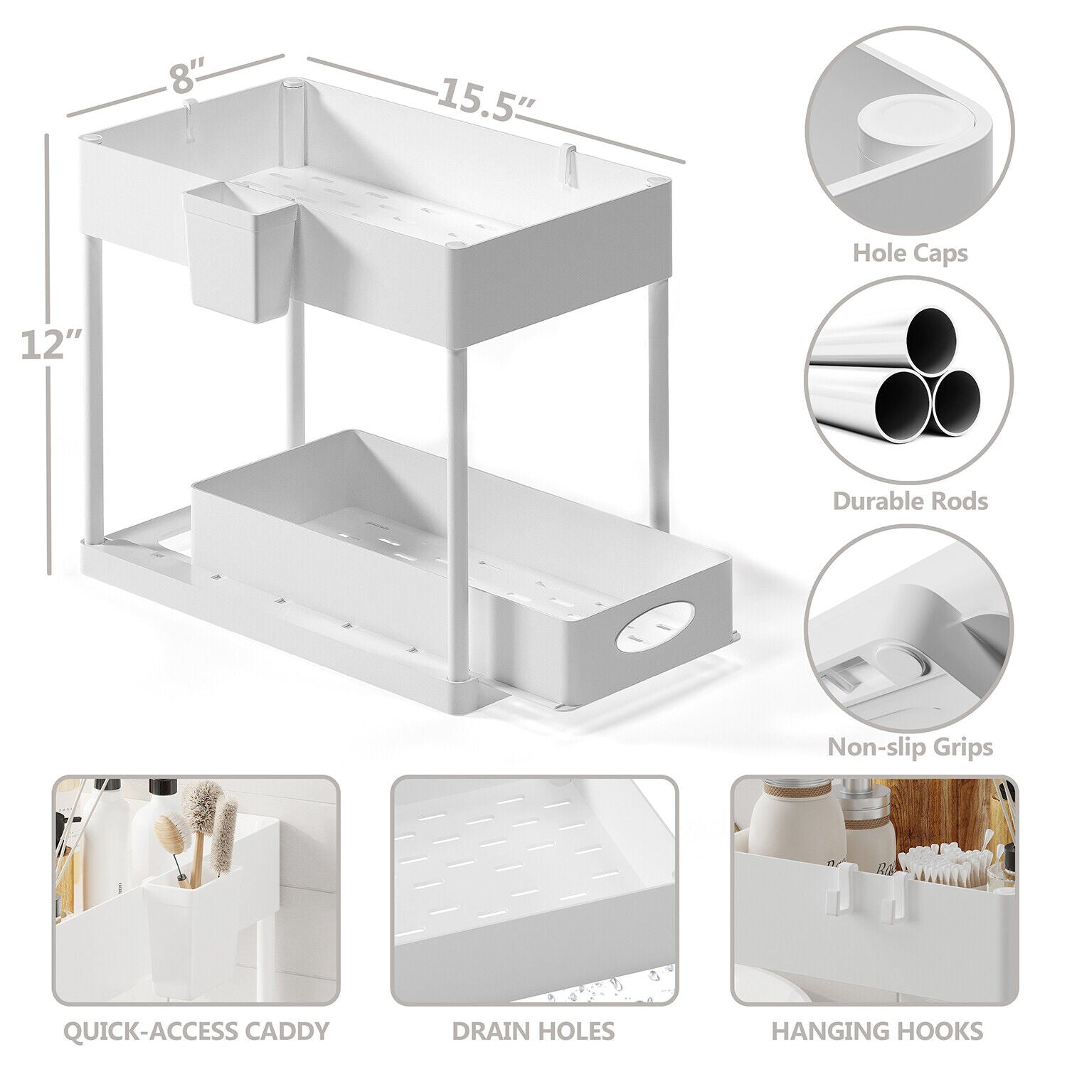 1 Pack or 2 Pack Under Sink Organizers with 2 Tier Sliding Drawers