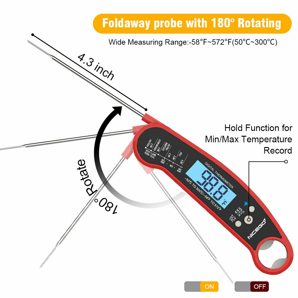 Instant Read Digital Meat Thermometer – Waterproof LCD BBQ, Grill & Cooking Food Thermometer