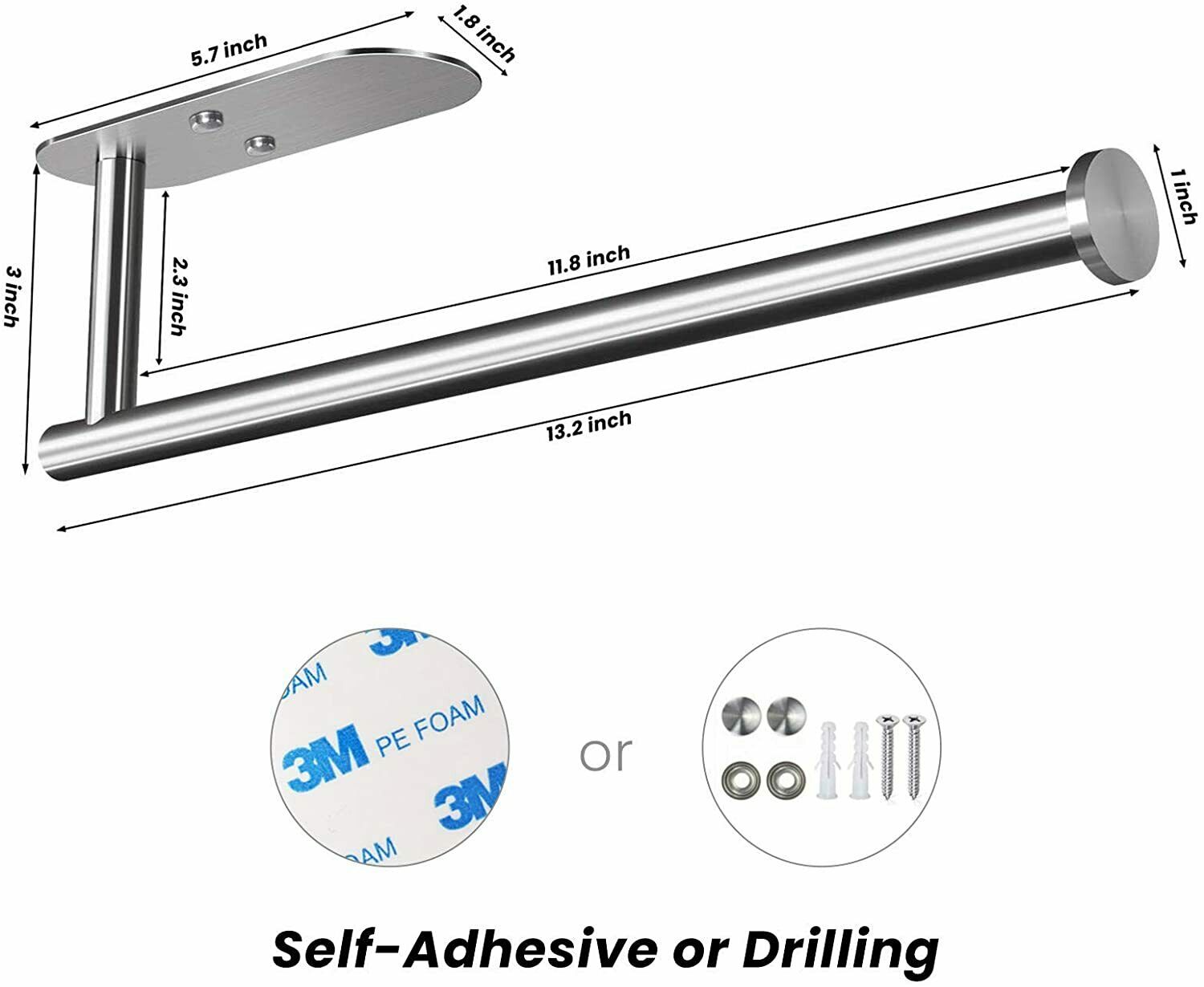 Self Adhesive Paper Towel Holder – Stainless Steel Under Cabinet Kitchen Roll Rack