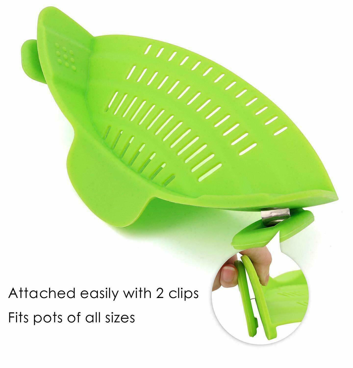 3-Pack Snap-On Silicone Strainer – Heat Resistant Clip-On Colander for Pots & Pans