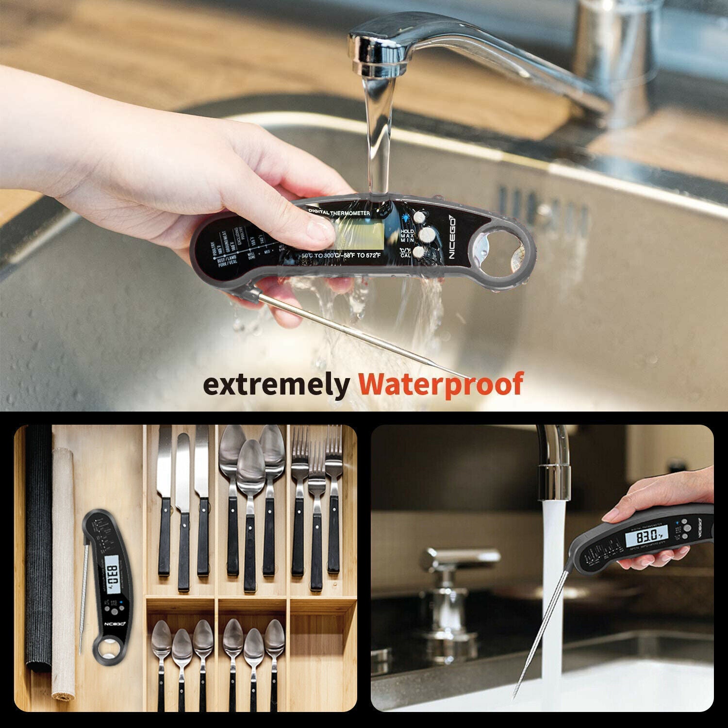 Instant Read Digital Meat Thermometer – Waterproof LCD BBQ, Grill & Cooking Food Thermometer