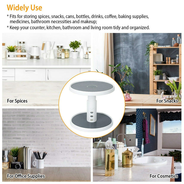 2 Tier Lazy Susan 360° Turntable, 10 inch, Adjustable Kitchen Spice Organizer Rack