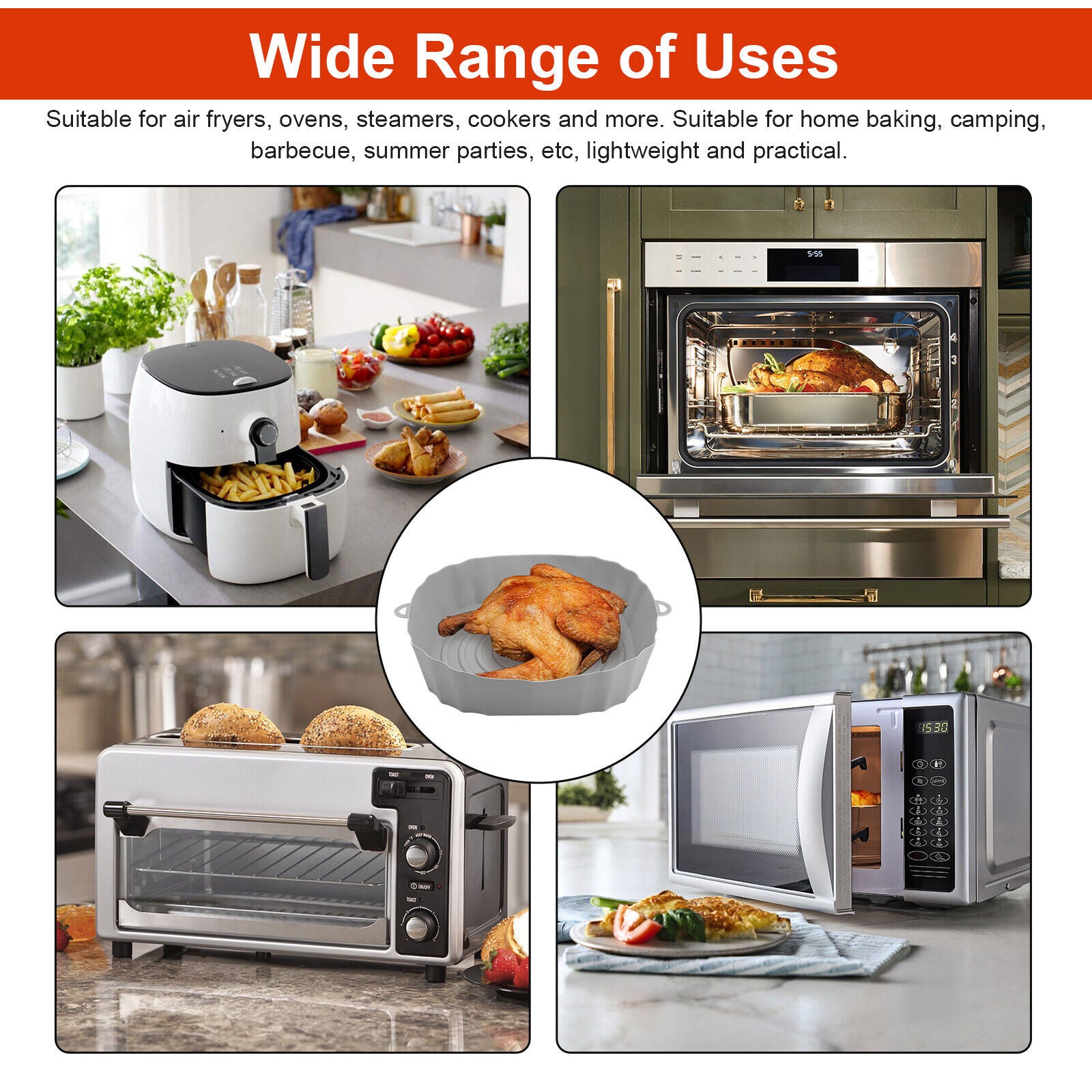 2-Pack Air Fryer Silicone Liners – Reusable Nonstick Oven Safe Basket Inserts