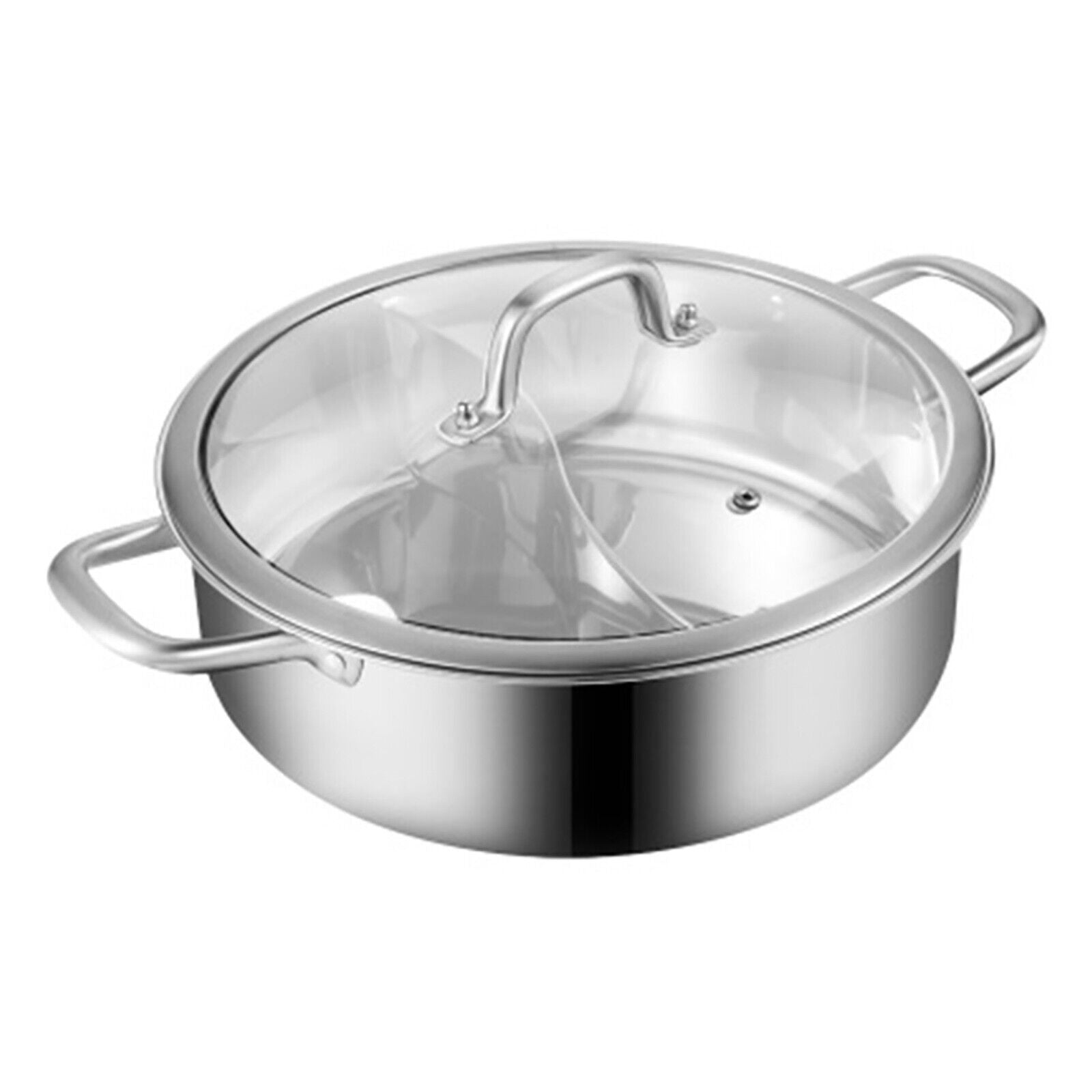 Stainless Steel Shabu Shabu Hot Pot with Divider, Lid & Ladles