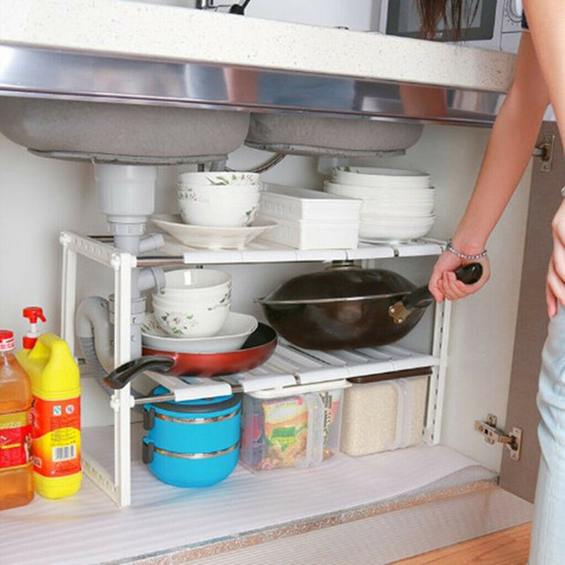 2-Tier Under Sink Rack, Adjustable Shelf Storage Organizer