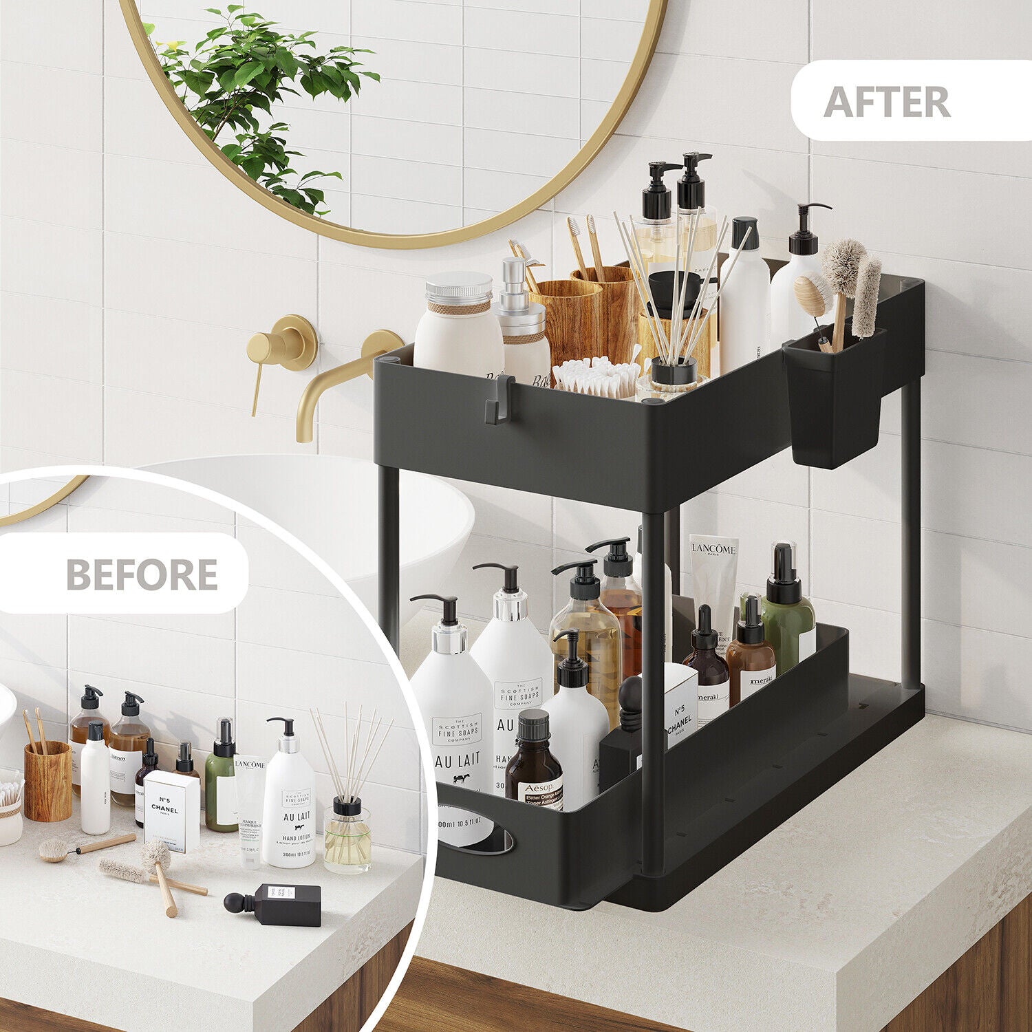 1 Pack or 2 Pack Under Sink Organizers with 2 Tier Sliding Drawers