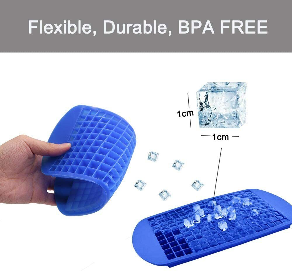 2 Mini Ice Cube Mold Trays- 160 2-Pack Mini Ice Cube Trays – 160 Grid Silicone Ice Mold for Crushed Ice & Cocktails