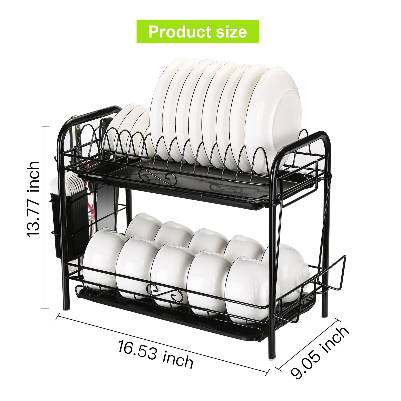 Steel 2 Tier Dish Drying Rack For Storage & Organizing