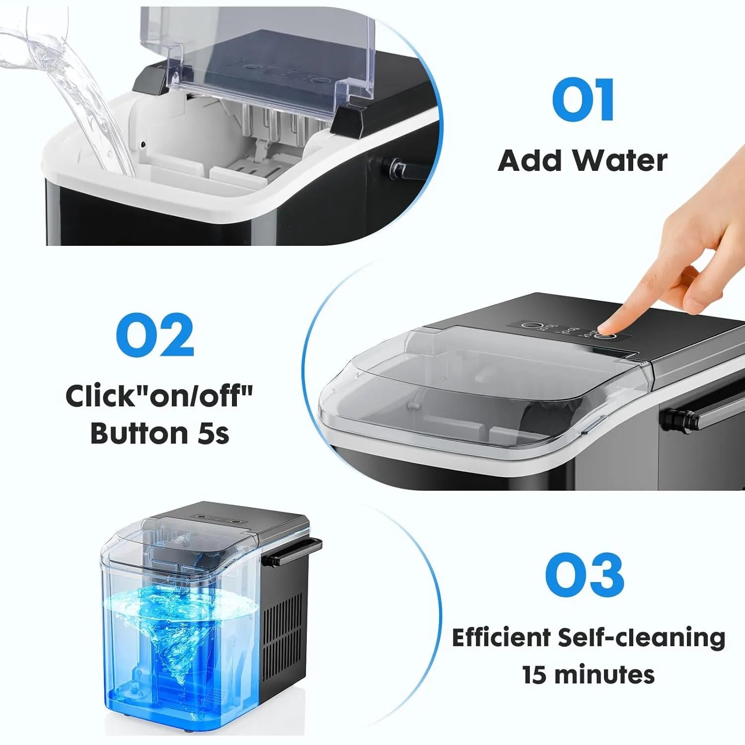 Portable Countertop Ice Maker – 26lbs/24Hrs Bullet Ice Machine with Scoop