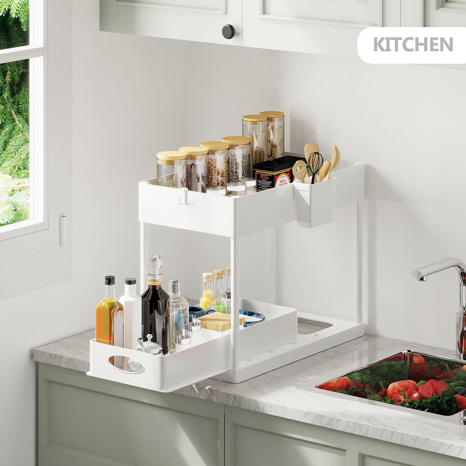 1 Pack or 2 Pack Under Sink Organizers with 2 Tier Sliding Drawers