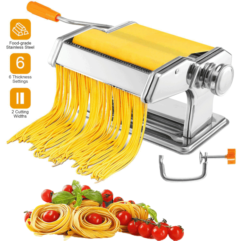 Manual Pasta Maker Machine – Stainless Steel Noodle Roller & Cutter for Spaghetti, Fettuccine & Ravioli