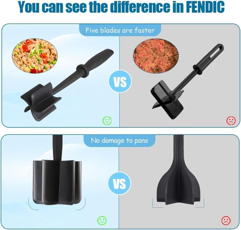 5-Blade Meat Chopper & Hamburger Masher – Heat Resistant Ground Beef Mixer Tool