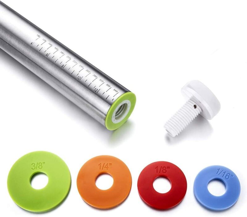 Adjustable Stainless Steel Rolling Pin Set – Dough Roller with Thickness Rings & Silicone Pastry Mat