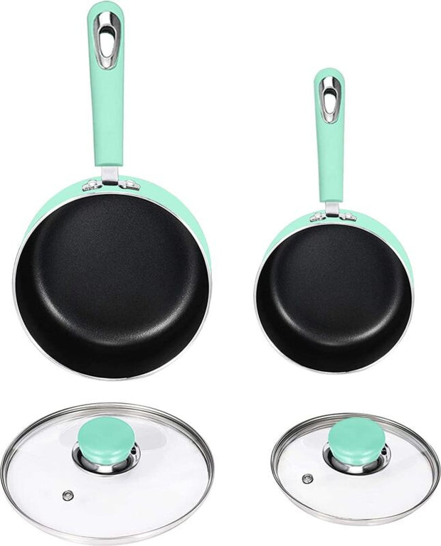 Nonstick Cookware Saucepan Set 1 Quart and 2 Quart with Glass Lid