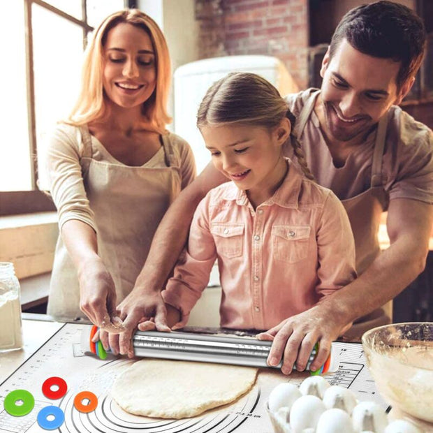 Adjustable Stainless Rolling Pin+ Rings And Pastry Mat