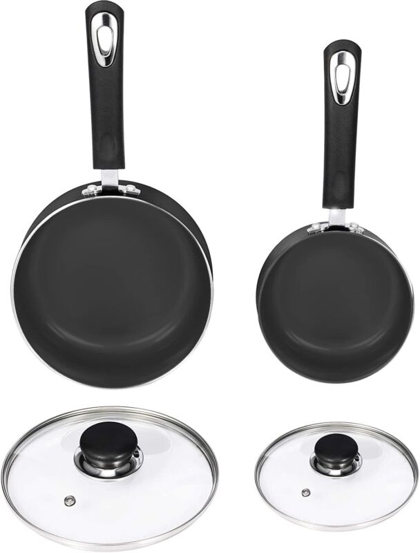 Nonstick Cookware Saucepan Set 1 Quart and 2 Quart with Glass Lid