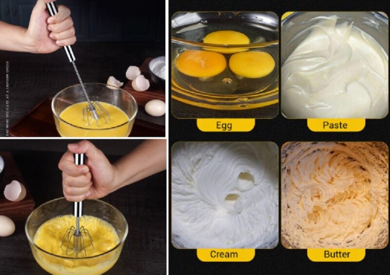 Semi-Automatic Push Whisk – Stainless Steel Hand Push Egg Beater Mixer for Baking & Cooking