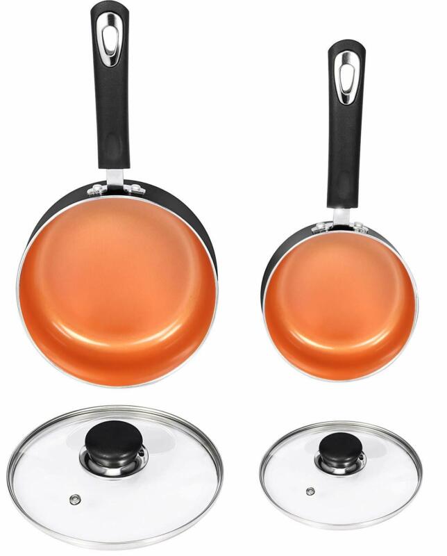 Nonstick Cookware Saucepan Set 1 Quart and 2 Quart with Glass Lid
