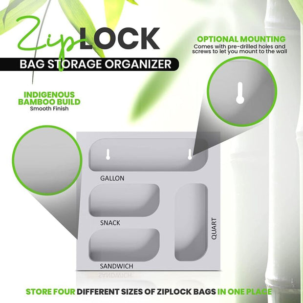 Ziplock Bag Organizer, 4 Separate Bamboo Food Storage