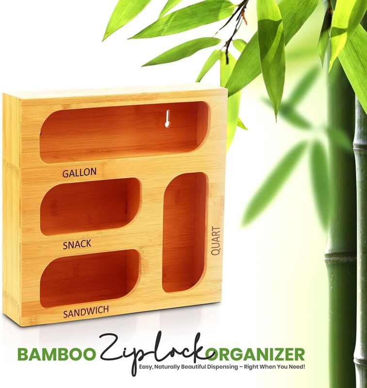 Ziplock Bag Organizer, 4 Separate Bamboo Food Storage
