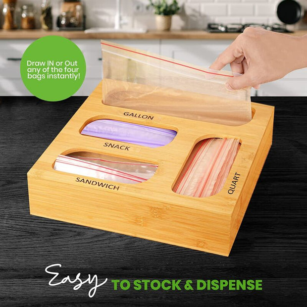 Ziplock Bag Organizer, 4 Separate Bamboo Food Storage